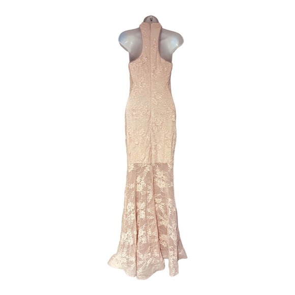 Xscape Lace Sequin Pink Racerback Halter Mermaid Gown Formal Prom Maxi Dress - Picture 8 of 17